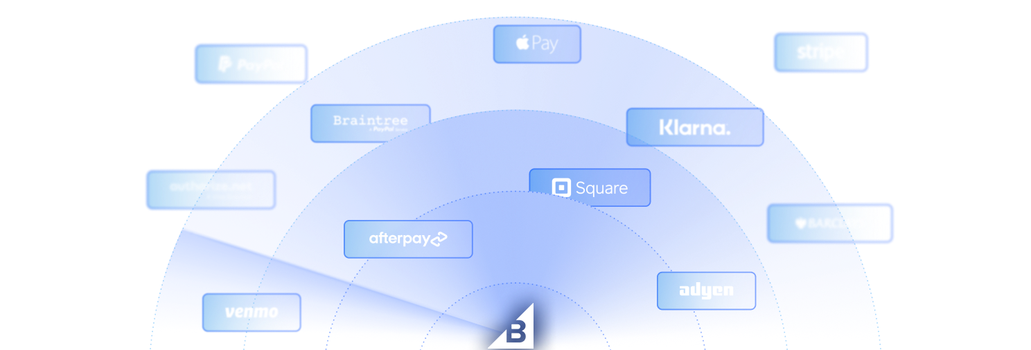 Illustration circles radar integration logos square apple paypal adyen