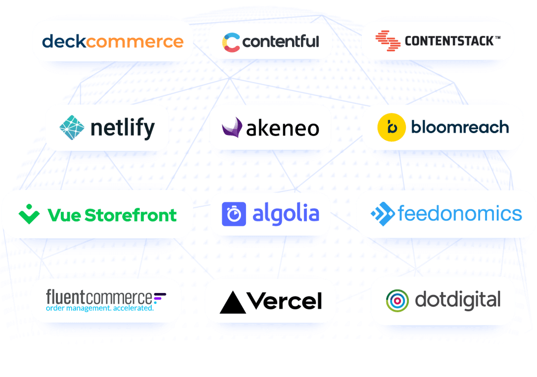 Illustration Ecosystem Partners Globe Deckcommerce Contentful Contentstack Netlify Akeneo