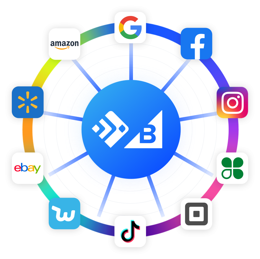 Illustration multi channel feedonomics wheel google walmart facebook